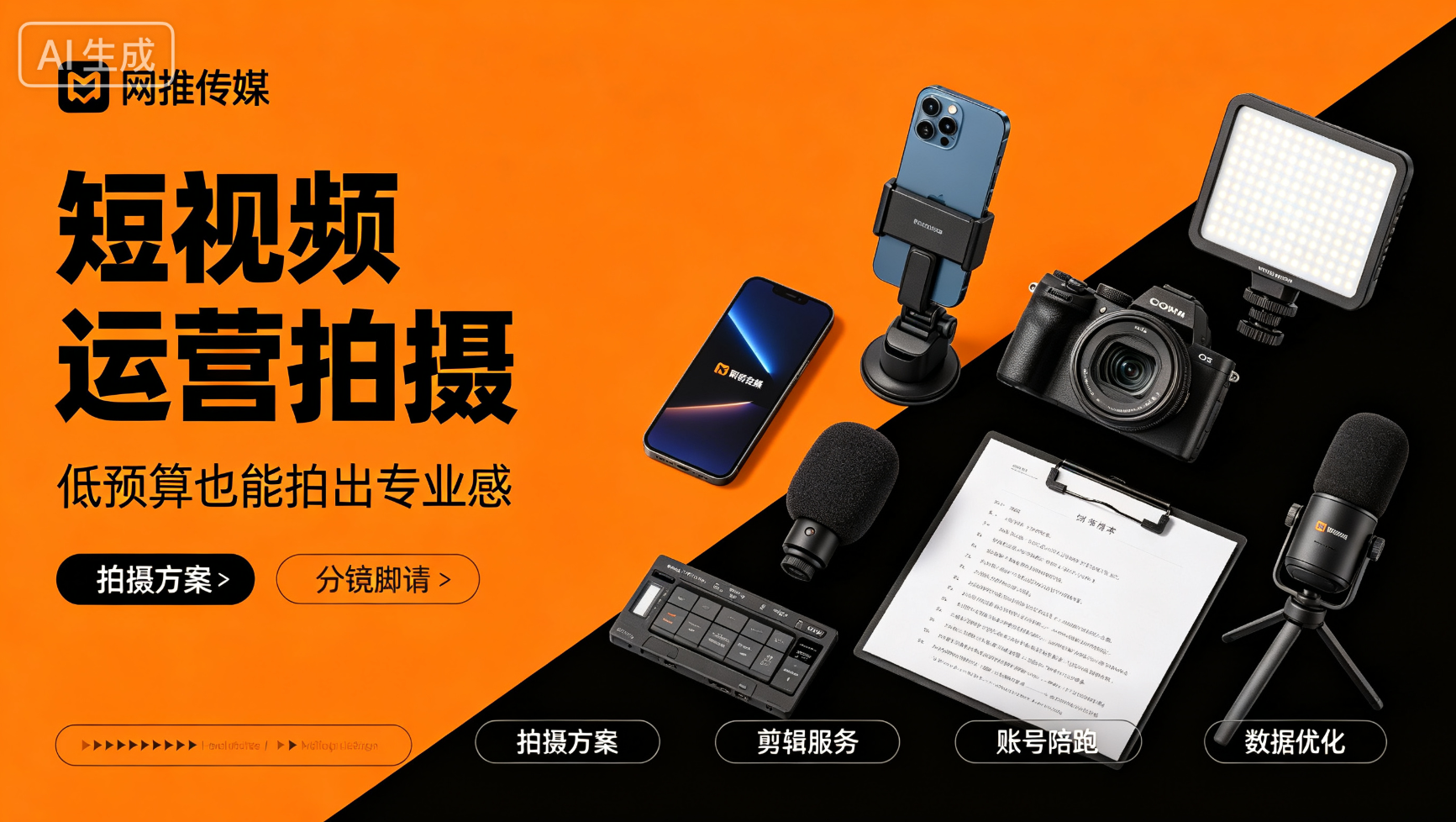 上饶短视频运营宣传图展示专业团队与设备